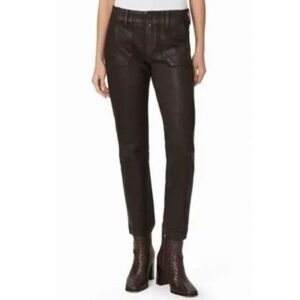 Paige Mayslie straight leg ankle luxe coated brown denim jeans mid-rise, size 30